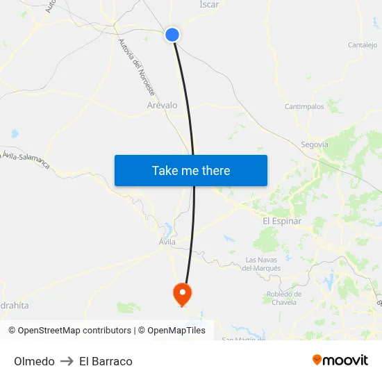 Olmedo to El Barraco map
