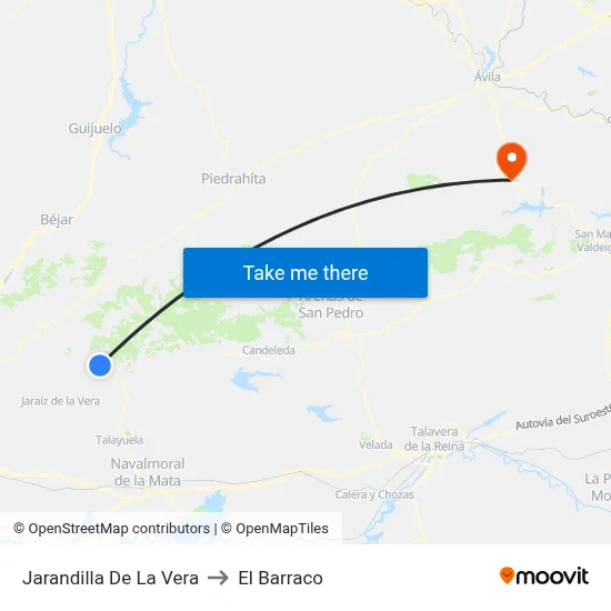 Jarandilla De La Vera to El Barraco map