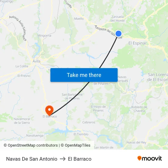 Navas De San Antonio to El Barraco map