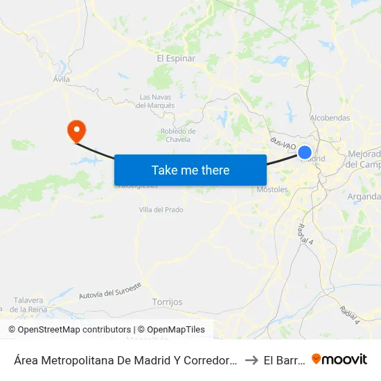 Área Metropolitana De Madrid Y Corredor Del Henares to El Barraco map