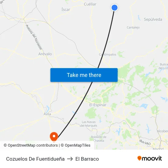 Cozuelos De Fuentidueña to El Barraco map