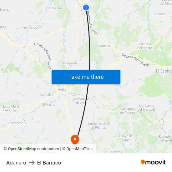 Adanero to El Barraco map