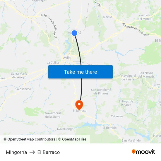 Mingorría to El Barraco map