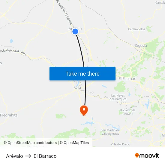 Arévalo to El Barraco map