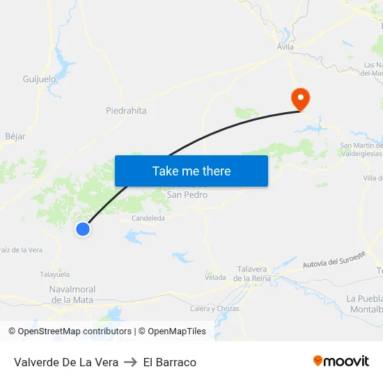 Valverde De La Vera to El Barraco map
