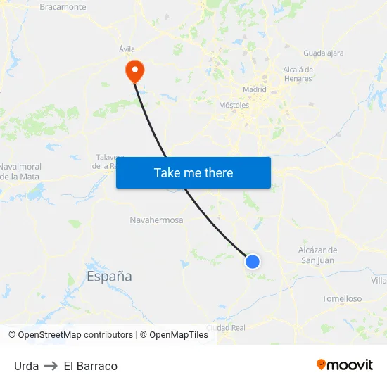 Urda to El Barraco map