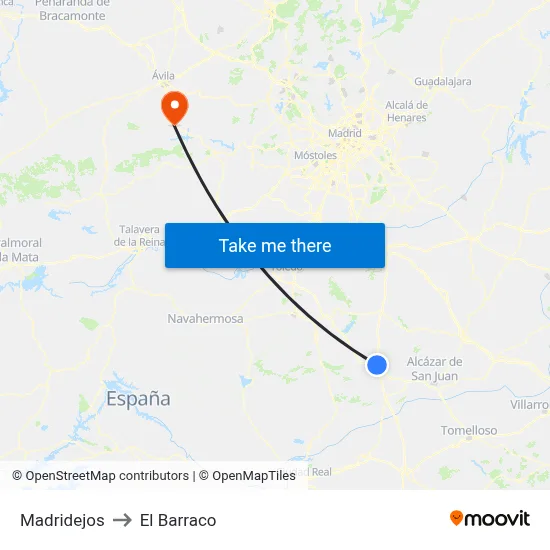 Madridejos to El Barraco map