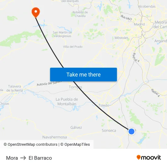 Mora to El Barraco map