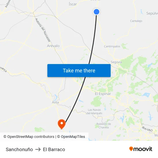 Sanchonuño to El Barraco map