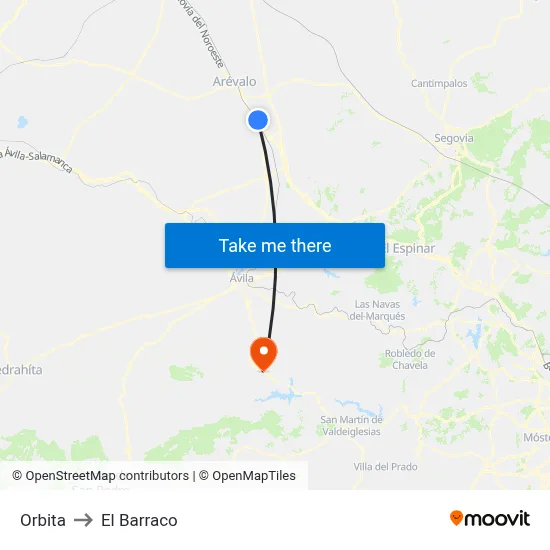 Orbita to El Barraco map