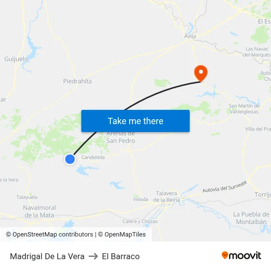 Madrigal De La Vera to El Barraco map