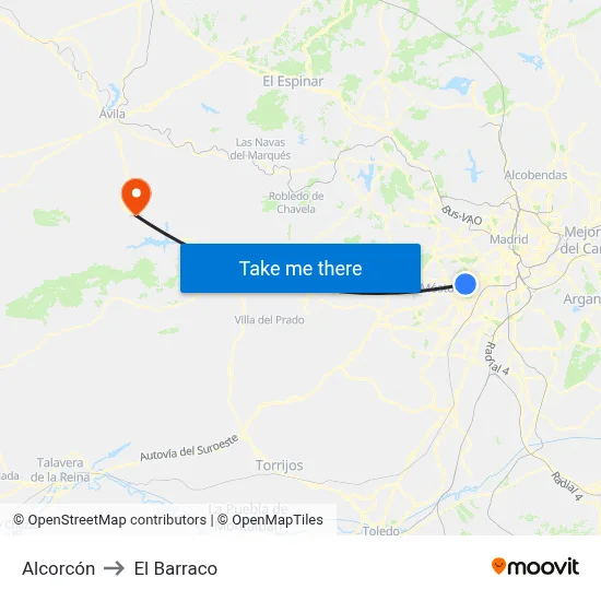 Alcorcón to El Barraco map
