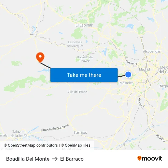 Boadilla Del Monte to El Barraco map