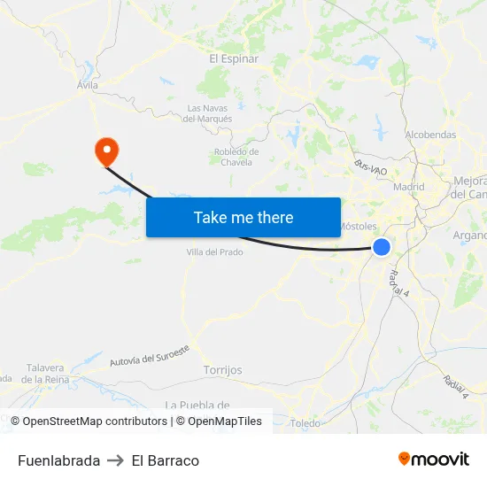 Fuenlabrada to El Barraco map
