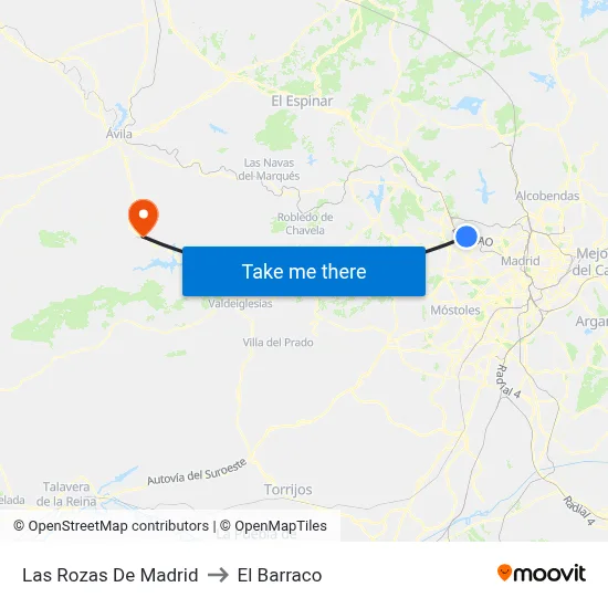 Las Rozas De Madrid to El Barraco map