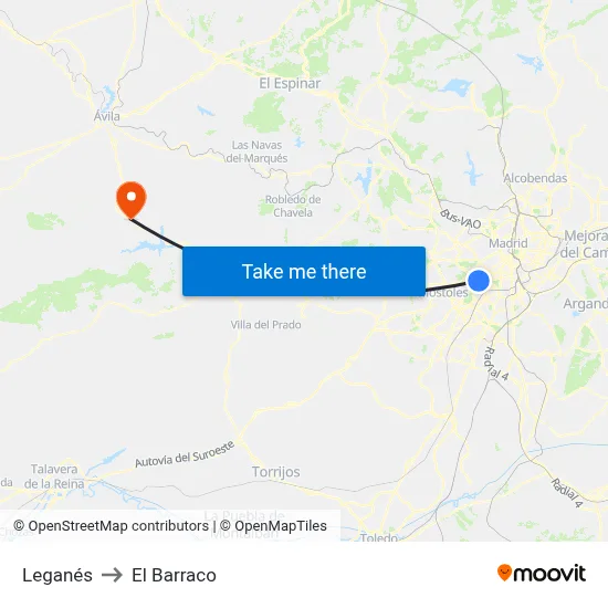 Leganés to El Barraco map