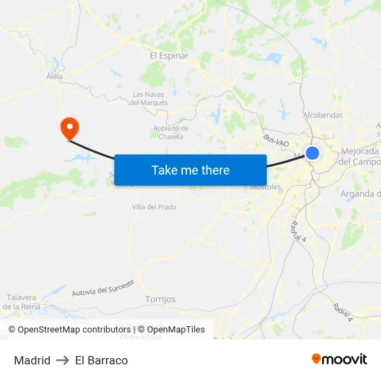 Madrid to El Barraco map