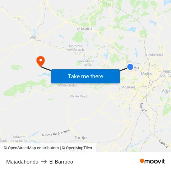 Majadahonda to El Barraco map
