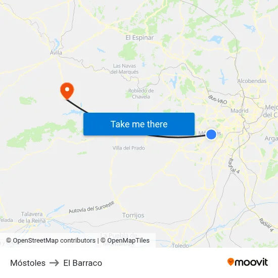 Móstoles to El Barraco map
