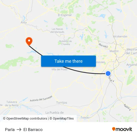 Parla to El Barraco map