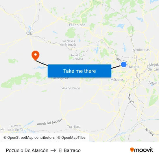 Pozuelo De Alarcón to El Barraco map
