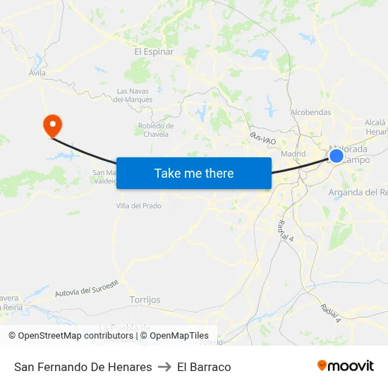 San Fernando De Henares to El Barraco map