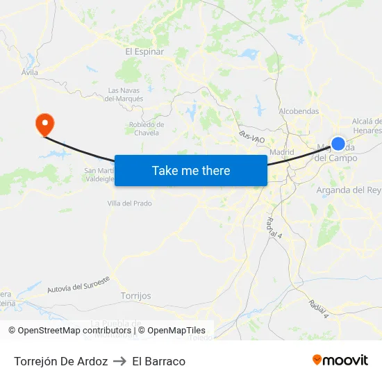 Torrejón De Ardoz to El Barraco map