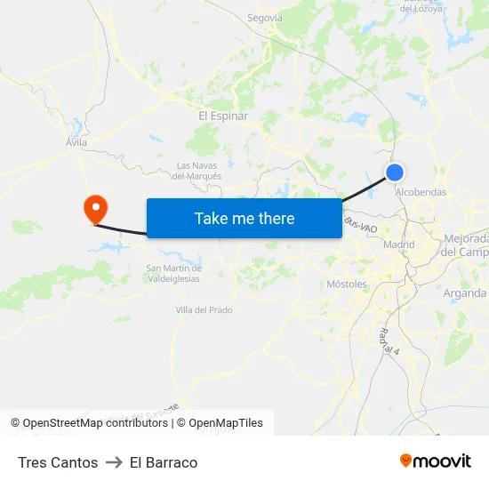 Tres Cantos to El Barraco map
