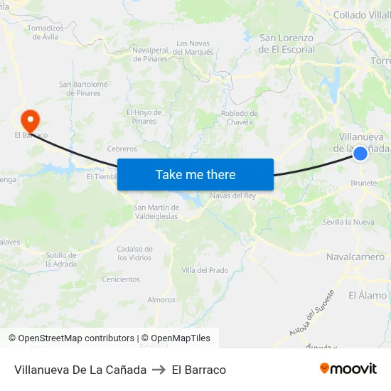 Villanueva De La Cañada to El Barraco map
