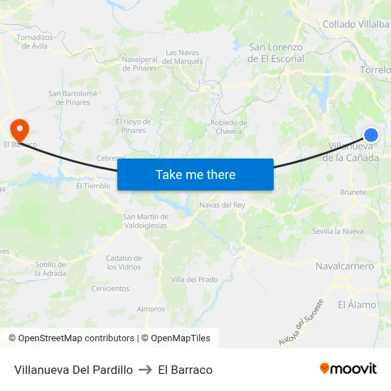 Villanueva Del Pardillo to El Barraco map