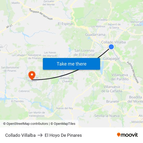 Collado Villalba to El Hoyo De Pinares map