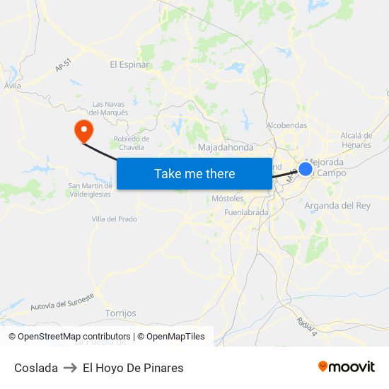 Coslada to El Hoyo De Pinares map