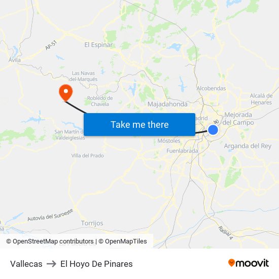 Vallecas to El Hoyo De Pinares map