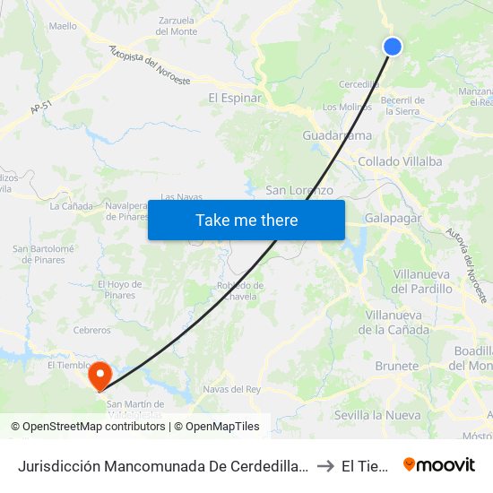 Jurisdicción Mancomunada De Cerdedilla Y Navacerrada to El Tiemblo map