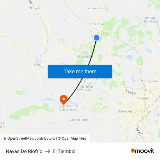 Navas De Riofrío to El Tiemblo map