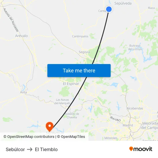 Sebúlcor to El Tiemblo map