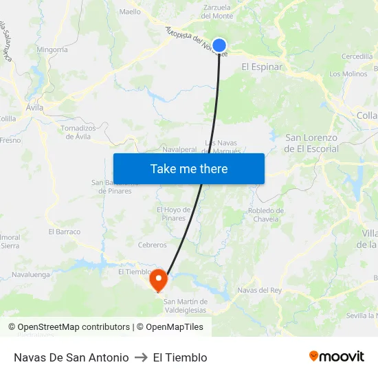 Navas De San Antonio to El Tiemblo map
