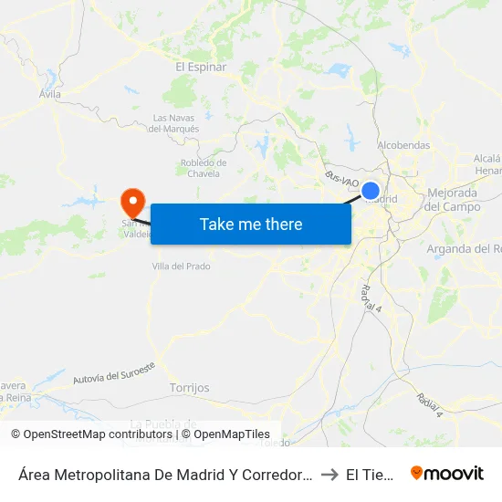 Área Metropolitana De Madrid Y Corredor Del Henares to El Tiemblo map