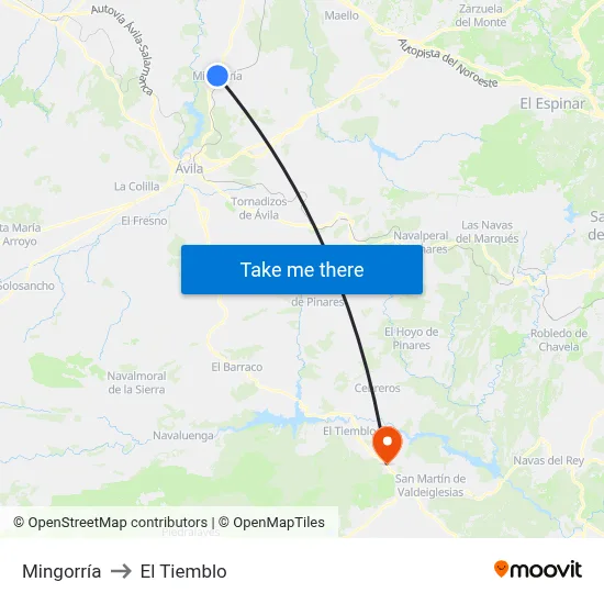 Mingorría to El Tiemblo map