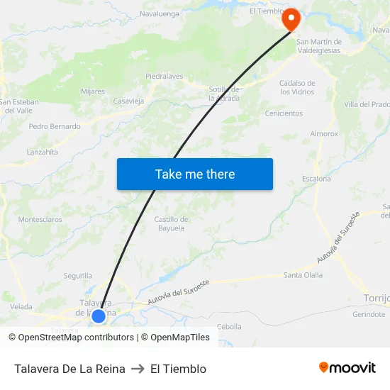 Talavera De La Reina to El Tiemblo map