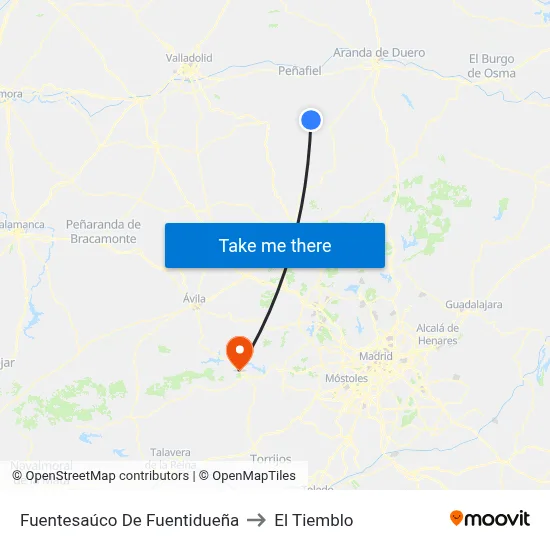 Fuentesaúco De Fuentidueña to El Tiemblo map