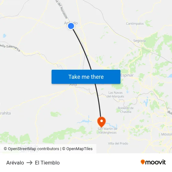 Arévalo to El Tiemblo map