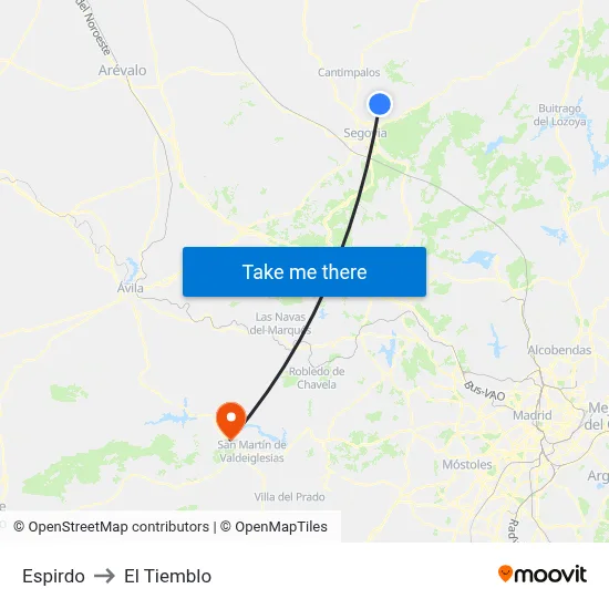 Espirdo to El Tiemblo map