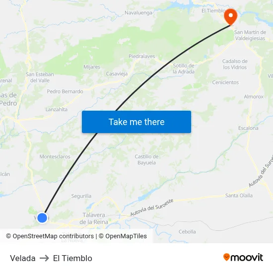 Velada to El Tiemblo map
