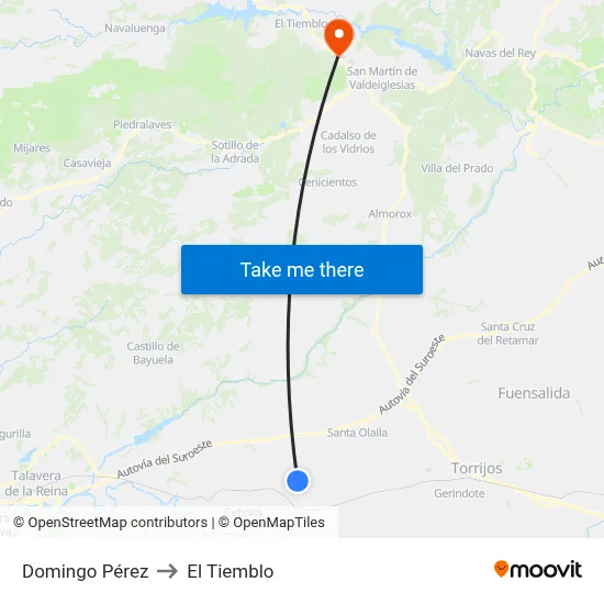 Domingo Pérez to El Tiemblo map