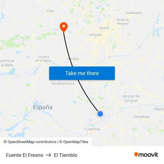 Fuente El Fresno to El Tiemblo map
