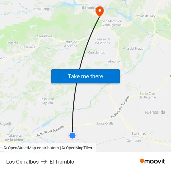 Los Cerralbos to El Tiemblo map