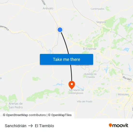 Sanchidrián to El Tiemblo map