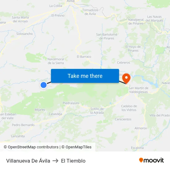 Villanueva De Ávila to El Tiemblo map