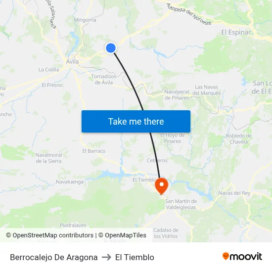 Berrocalejo De Aragona to El Tiemblo map